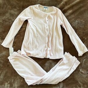 Jacadi Girls Soft Pink Pajamas with Silver Stars/ Dots Size 6